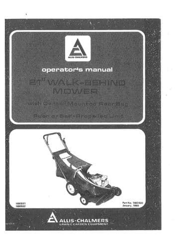 Allis Chalmers 21 inch Walk Behind Mower Operators Manual
