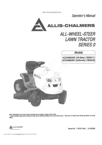 Allis Chalmers All Wheel Steer Lawn Tractor AC23460AWS Operators Manual