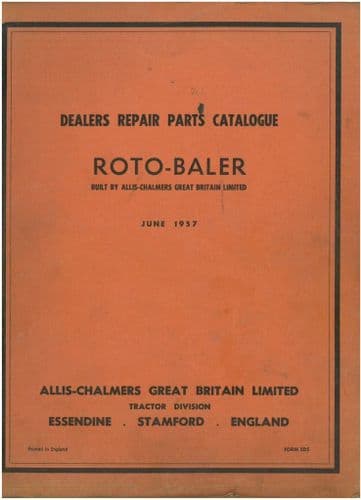 Allis Chalmers Baler - Roto Baler - June 1957 - Parts Manual