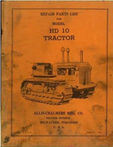 Allis Chalmers Crawler Tractor HD10 Parts Manual