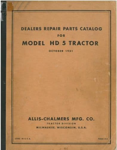 Allis Chalmers Crawler Tractor HD5 Parts Manual