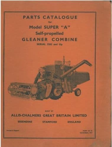 Allis Chalmers Gleaner Combine Model Super A Parts Manual