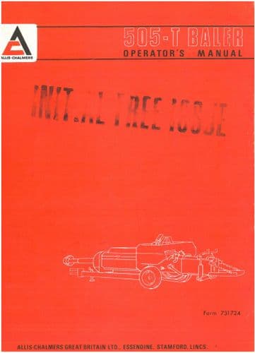 Allis Chalmers & Jones Baler 505-T Operators Manual - 505T ORIGINAL