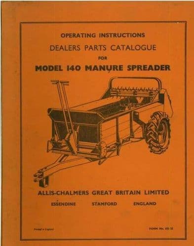 Allis Chalmers Manure Spreader Model 140 Operators Manual with Parts List