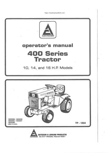 Allis Chalmers Ride on Mower 410-3SP 410S 414S 416S 416H Operators Manual
