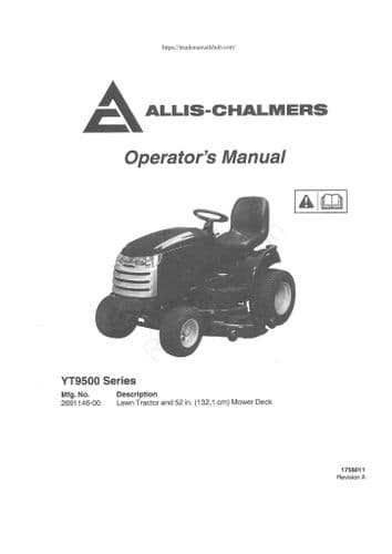Allis Chalmers Ride on Mower YT9500 Operators Manual
