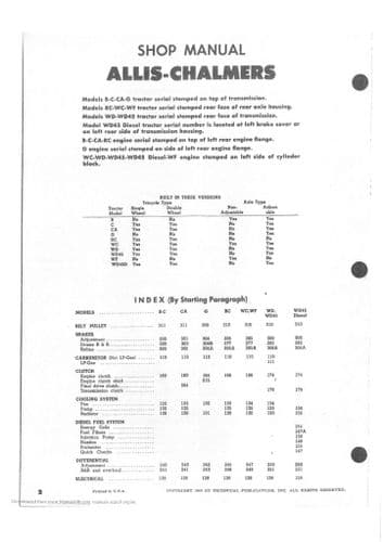 Allis Chalmers Tractor B C CA G RC WC WF WD WD45 WF WD45D Service Workshop Manual