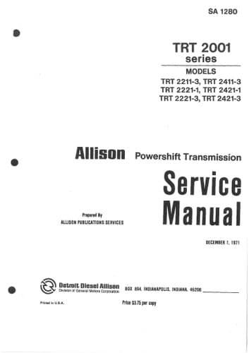 Allison Transmission Powershift Series TRT 2001 Series Workshop Service Manual