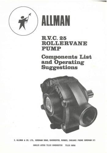 Allman RVC 25 Rollervane Pump Components List and Operating Suggestions Manual