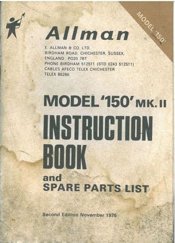 Allman Sprayer 150 MKII Operators Manual with Parts List