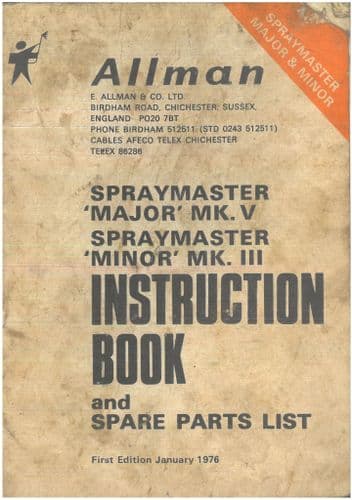 Allman Sprayer Spraymaster Major MKV & Minor MKIII Operators Manual with Parts List -  ORIGINAL