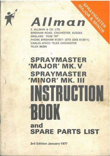 Allman Sprayer Spraymaster Major MKV & Minor MKIII Operators Manual with Parts List