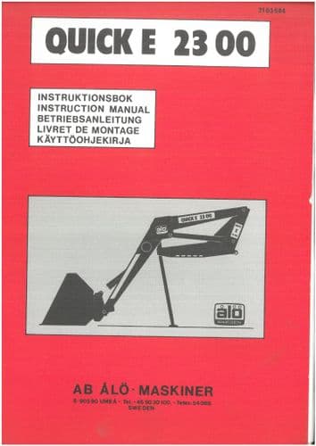 ALO Sweden Loader Quicke 2300  Instruction Manual - ORIGINAL