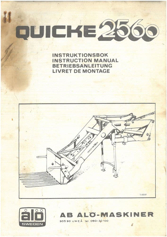 ALO Sweden Loader Quicke 2560 Instruction Manual