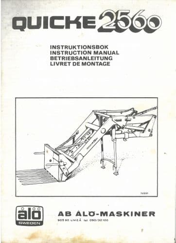 ALO Sweden Loader Quicke 2560  Instruction Manual - ORIGINAL