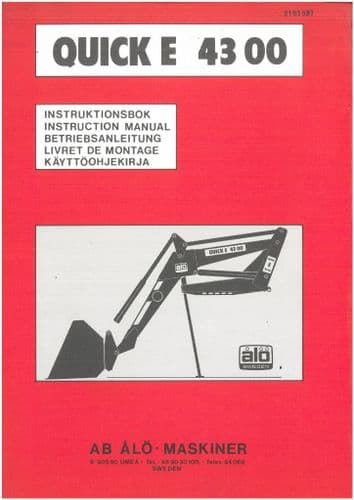 ALO Sweden Loader Quicke 4300 Operators Manual & Spare Parts List