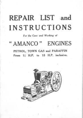 Amanco Petrol, Town Gas & Paraffin Engine From 1.75 H.P. to 15 H.P. Operators Manual with Parts List