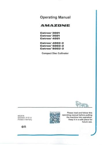 Amazone Compact Disc Cultivator Catros 3001 3501 4001 4002-2 5002-2 6002-2 Operators Manual