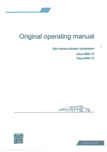 Amazone Disc Harrow Cultivator Combination Ceus 3000-TX 4000-TX Operators Manual