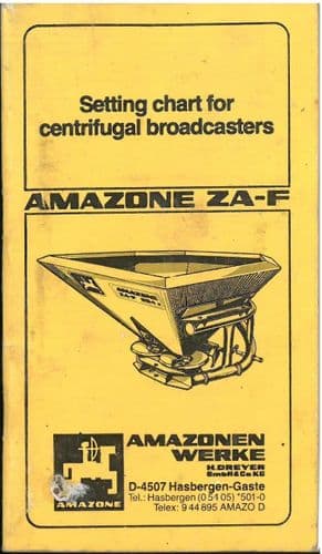 Amazone Fertiliser Spreader ZA-F 403, 604, 804, 1004, 1204 Setting Chart Manual