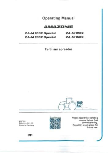Amazone Fertiliser Spreader ZA-M 1002 Special 1202 1502 Special 1502 Operators Manual