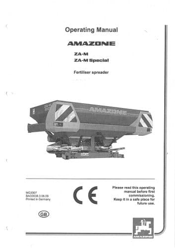 Amazone Fertiliser Spreader ZA-M & ZA-M Special - Models 1001 1201 1501 Operators Manual