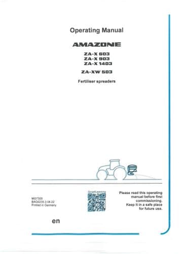 Amazone Fertiliser Spreader ZA-X 603 903 1403 ZA-XW 503 Operators Manual