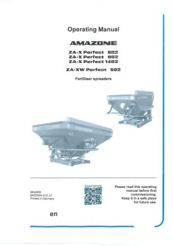 Amazone Fertiliser Spreader ZA-X Perfect 602 902 1402 ZA-XW 502 Operators Manual