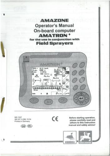 Amazone Field Sprayer Control Terminal Onboard Computer AMATRON Plus + Operators Manual