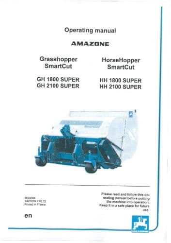 Amazone Grasshopper GH1800 GH2100 Horsehopper HH1800 HH2100 Operators Manual