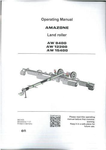 Amazone Land Roller AW9400 AW12200 AW15400 Operators Manaul