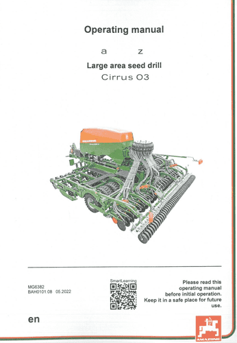 Amazone Large Area Seed Drill Cirrus 03 Operators Manual