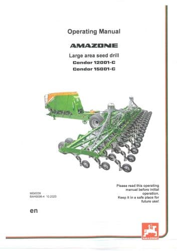 Amazone Large Area Seed Drill Condor 12001-C 15001-C Operators Manual
