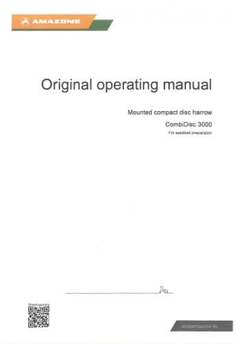 Amazone Mounted Compact Disc harrow CombiDisc 3000 Operators Manual