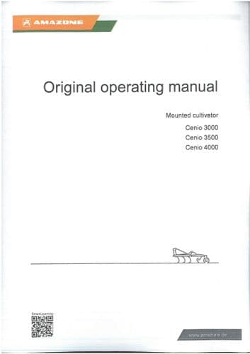 Amazone Mounted Cultivator Cenio 3000 3500 4000 Operators Manual