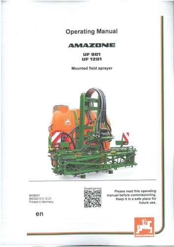 Amazone Mounted Field Sprayer UF901 UF1201 Operators Manual