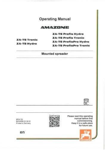 Amazone Mounted Spreader ZA-TS Tronic  ZA-TS Hydro  - Profis & ProfisPRO Operators Manual
