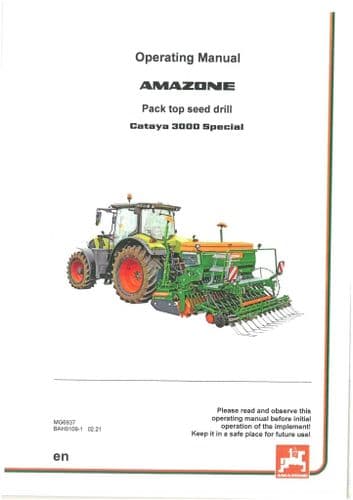Amazone Pack Top Seed Drill Cataya 3000 Special Operators Manual