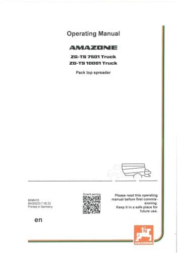 Amazone Pack Top Spreader ZG-TS 7501 ZG-TS 10001 Truck Operaotrs Manual