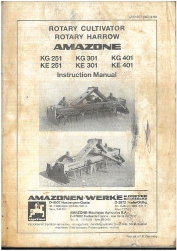 Amazone Rotary Harrow KG251 KG301 KG401 KE251 KE301 KE401 Operators Manual - ORIGINAL