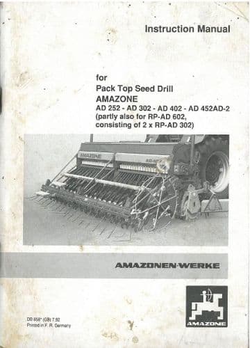 Amazone Seed Drill AD252 AD302 AD402 AD452 AD-2 Operators Manual