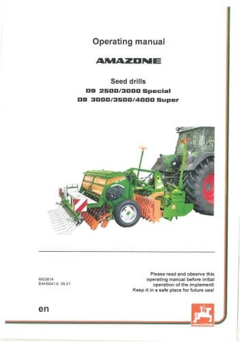 Amazone Seed Drills D9 2500, 3000 Special D9 3000, 3500, 4000 Super Operators Manual