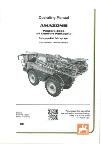 Amazone Self Propelled Field Sprayer Pantera 4503 Operators Manual