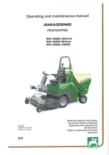 Amazone Self Propelled Mower Profihopper PH-1250 ZDrive IDrive 4WDI Operators Manual