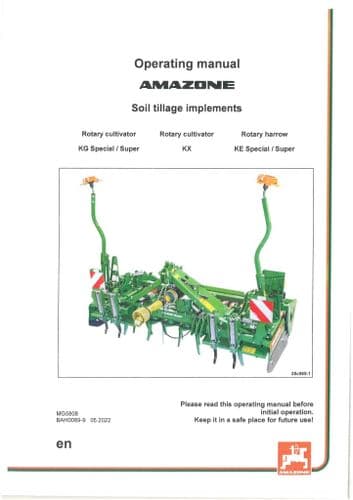 Amazone Soil Tillage Implements Rotary Cultivator KG Special, KX, KE Special Operators Manual
