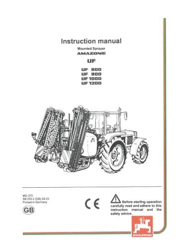 Amazone Sprayer UF600 UF800 UF1000 UF1200 Operators Manual