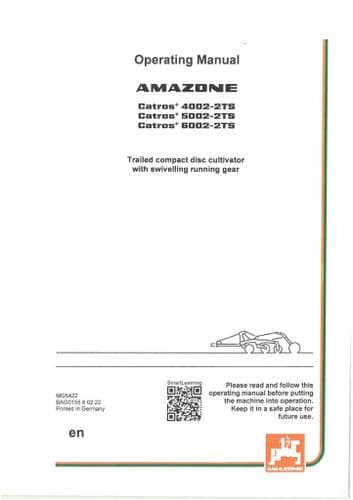 Amazone Trailed Compact Disc Cultivator Catros 4002-2TS 5002-2TS 6002-2TS Operators Manual