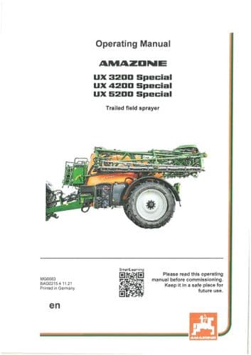 Amazone Trailed Field Sprayer UX3200 UX4200 UX5200 Special Operaotrs Manual