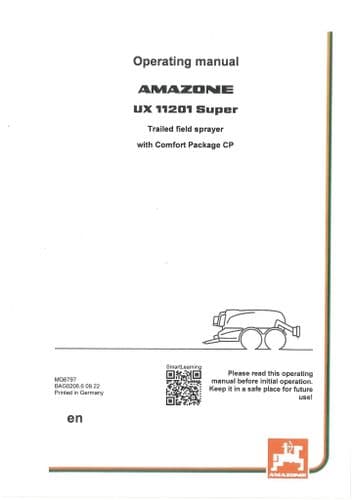 Amazone Trailed Field Spreader UX 11201 Super Operators Manual