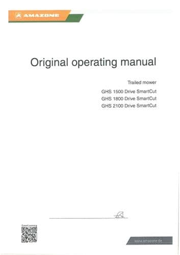 Amazone Trailed Mower GHS SmartCut 1500 1800 2100 Operators Manual